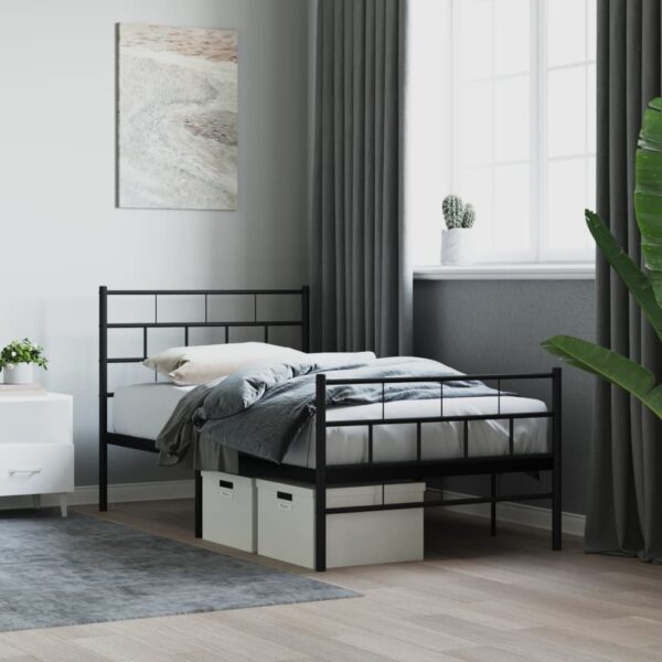 Elegant Metal Bed Frame with Headboard Footboard Sturdy Steel Slats Black Twin