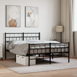 Elegant Metal Bed Frame with Headboard Footboard Sturdy Steel Slats Black Full