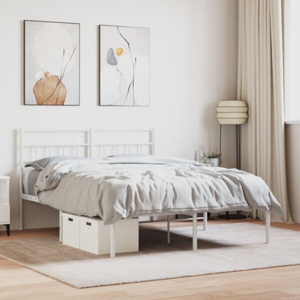 Elegant White Metal Bed Frame with Headboard Sturdy Steel Slats Double Size