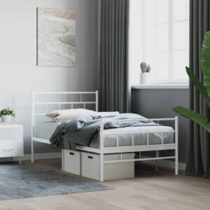 Elegant White Metal Single Bed Frame with Headboard Footboard Sturdy Steel