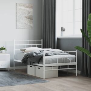 Elegant White Metal Bed Frame with Headboard Footboard Sturdy Steel Construction