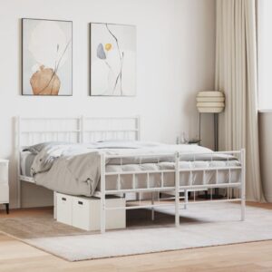 Elegant White Metal Bed Frame with Headboard Footboard Sturdy Steel Construction