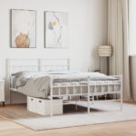 Elegant White Metal Bed Frame with Headboard Footboard Queen Size Sturdy Design