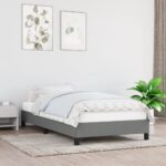 King Single Size Fabric Bed Frame Dark Grey Plywood Slats Sturdy Legs Breathable