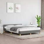 King Single Size Dark Grey Fabric Bed Frame with Headboard Supportive Legs