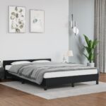 King Single Size Faux Leather Bed Frame Black Luxurious Sturdy Plywood Slats