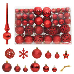 Christmas Bauble Set Red Shatterproof Tree Decorations Assorted Styles