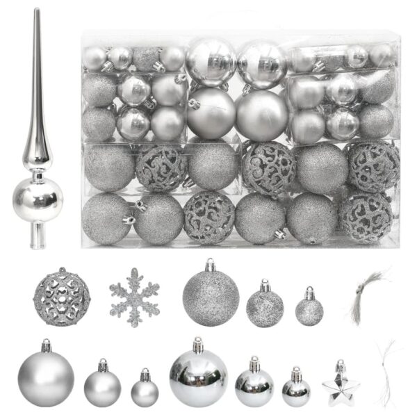 Shatterproof Silver Christmas Bauble Set - Variety of Styles and Sizes Decor