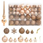 Shatterproof Rose Gold Christmas Bauble Set Variety Styles Easy Hang Decor