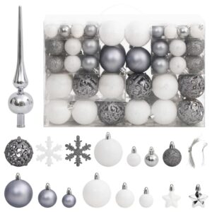 Shatterproof Christmas Bauble Set White Grey Assorted Sizes Decorative Ornaments