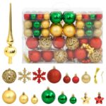 Christmas Bauble Set Red Green Gold Shatterproof Tree Decorations Festive Pack