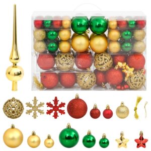 Christmas Bauble Set Red Green Gold Shatterproof Tree Decorations Festive Pack