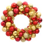 Festive Red Gold Christmas Wreath Shatterproof Polystyrene Holiday Decor 45cm