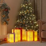 LED Lighted Christmas Gift Boxes Set Warm White Festive Holiday Decor Indoor