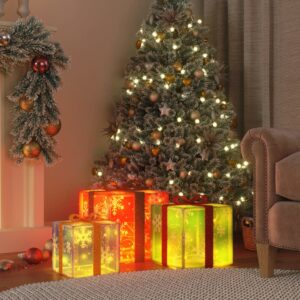 Set of Warm White LED Lighted Christmas Gift Boxes Festive Holiday Decor