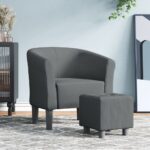 Tub Chair with Footstool Dark Grey Fabric