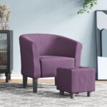 Tub Chair with Footstool Purple Fabric