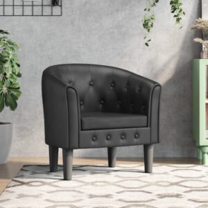 Elegant Black Faux Leather Tub Chair Comfortable Armchair for Living Room Office