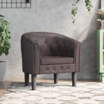 Elegant Faux Leather Tub Chair Comfortable Armchair for Living Room Bedroom