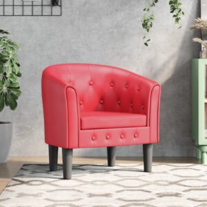 Elegant Red Faux Leather Tub Chair Comfortable Armchair for Living Room Bedroom