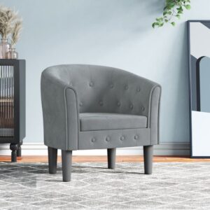 Elegant Dark Grey Velvet Tub Chair Comfortable Padded Living Room Armchair