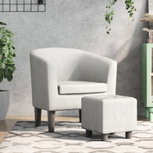 Tub Chair with Footstool White Faux Leather