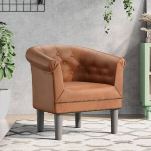 Tub Chair Brown Faux Leather