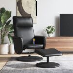 Massage Recliner Chair with Footstool Black Faux Leather