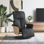 Massage Recliner Chair with Footrest Black Faux Leather