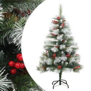 Artificial Hinged Christmas Tree Green White with Pine Cones Berries Festive Decor