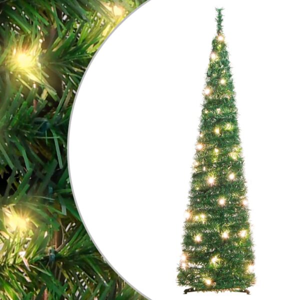 Green Pop-Up Artificial Christmas Tree with Warm White LED Lights USB Powered