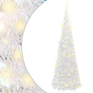 White Artificial Christmas Tree LED Lights Pop-Up Lifelike PVC Tips Sturdy Stand