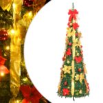 Green Pop-Up Artificial Christmas Tree with Warm White LED Lights and Decor