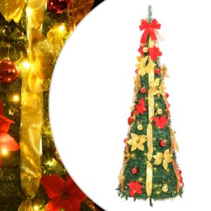 Green Pop-Up Artificial Christmas Tree with Warm White LED Lights and Decor