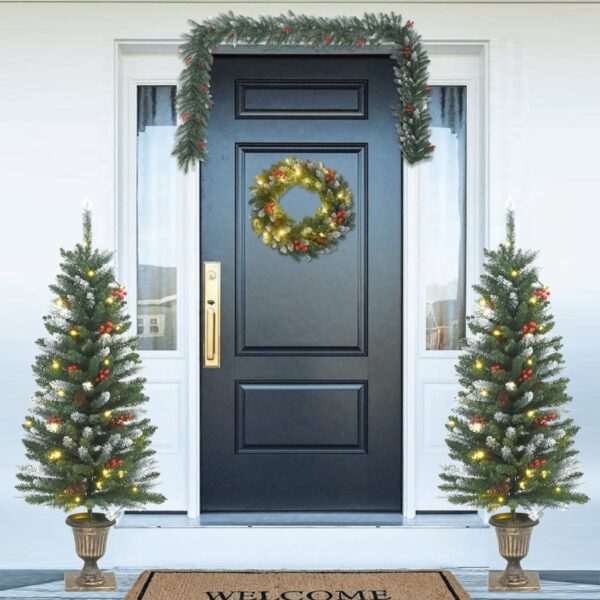 Christmas Door Decor Set LED Lighted Wreath Garland Festive Home Atmosphere