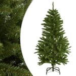 Green Lifelike Artificial Christmas Tree with Sturdy Metal Stand Hinged Branches