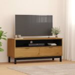 Rustic Solid Pine Wood TV Stand Media Console with Storage and Cable Hole