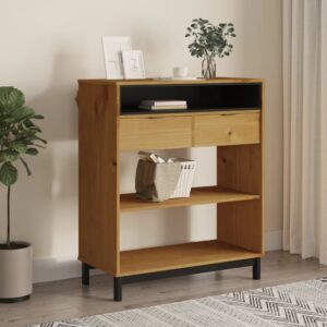 Rustic Solid Pine Wood Bar Table with Storage Shelves and Drawers Oak Finish