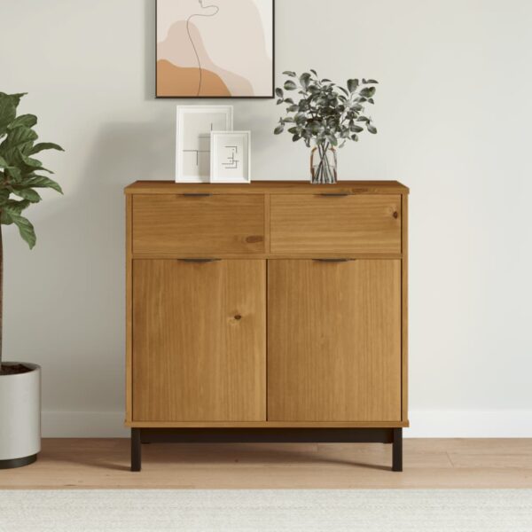 Rustic Solid Pine Wood Sideboard Storage Cabinet with Drawers & Doors