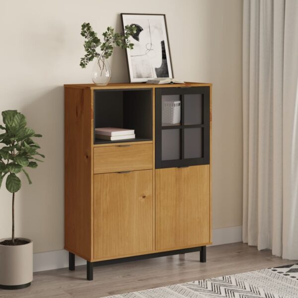 Elegant Solid Pine Wood Highboard with Glass Door Storage Cabinet Organizer