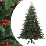 Artificial Hinged Christmas Tree Lifelike Cones Berries Green Festive Decor