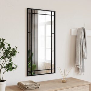 Chic Rectangular Wall Mirror Black Iron Frame Minimalist Home Decor Accent