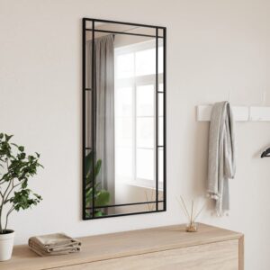 Chic Rectangular Wall Mirror Black Iron Frame Minimalist Home Decor Accent