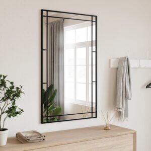 Chic Rectangular Wall Mirror Black Iron Frame Vertical Horizontal Home Decor