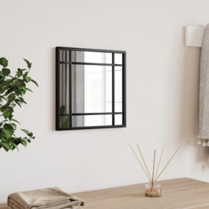 Chic Square Wall Mirror Black Iron Frame Minimalist Home Decor Accent Glass