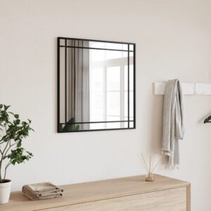 Chic Square Wall Mirror Black Iron Frame Minimalist Home Decor Accent Piece