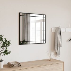 Chic Square Wall Mirror Black Iron Frame Minimalist Home Decor Accent Glass