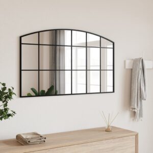 Chic Arch Wall Mirror Black Iron Frame Minimalist Home Decor Elegant Glass