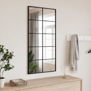 Chic Rectangular Wall Mirror Black Iron Frame Minimalist Home Decor Accent