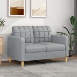 Modern Light Grey Fabric Loveseat Comfortable Padded Sofa Metal Frame Home Decor